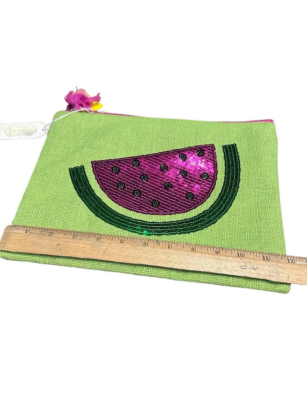 Mud Pie Tropical Dazzle Watermelon Sequin‎ Zip Pouch Clutch Cosmetic Bag NWT